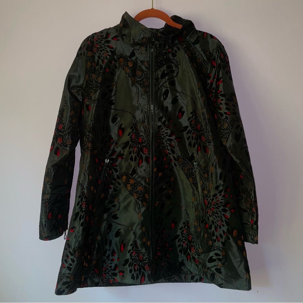 Ubu M Art to Wear Rain Coat Black Burnout Velvet Packable Jacket